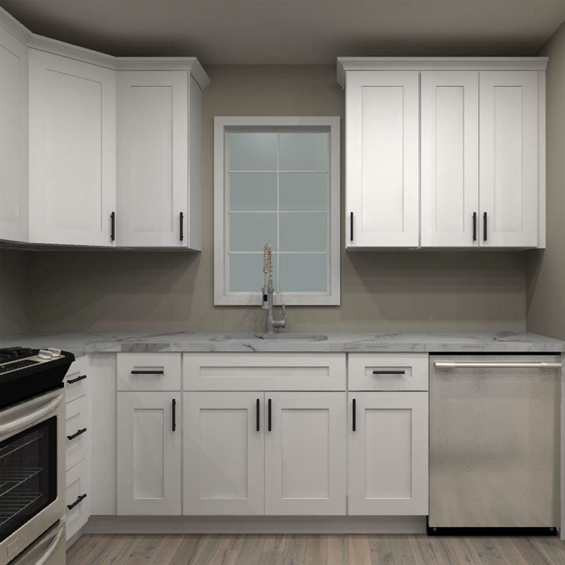 LessCare Alpina White 111 by 93 in. L Shaped Kitchen with Island and 30 in. Sink