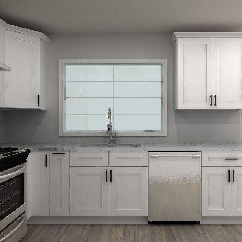 LessCare Alpina White 113 by 129 in. L Shaped Kitchen and 36 in. Double Sink