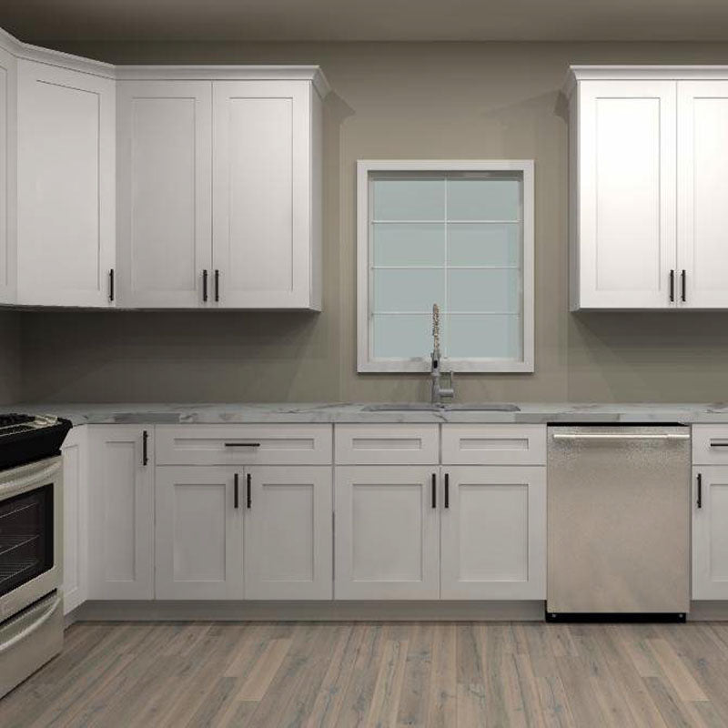 LessCare Alpina White 117 by 174 by 72 in. U Shaped Kitchen and 36 in. Double Sink