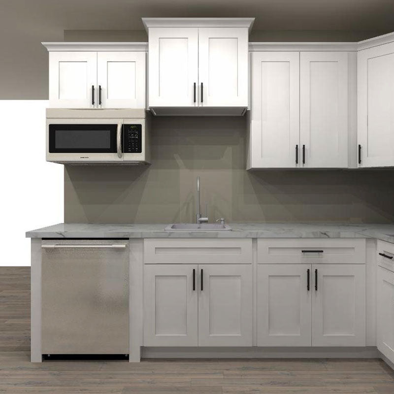LessCare Alpina White 119 by 88 in. L Shaped Kitchen with Island and 30 in. Sink
