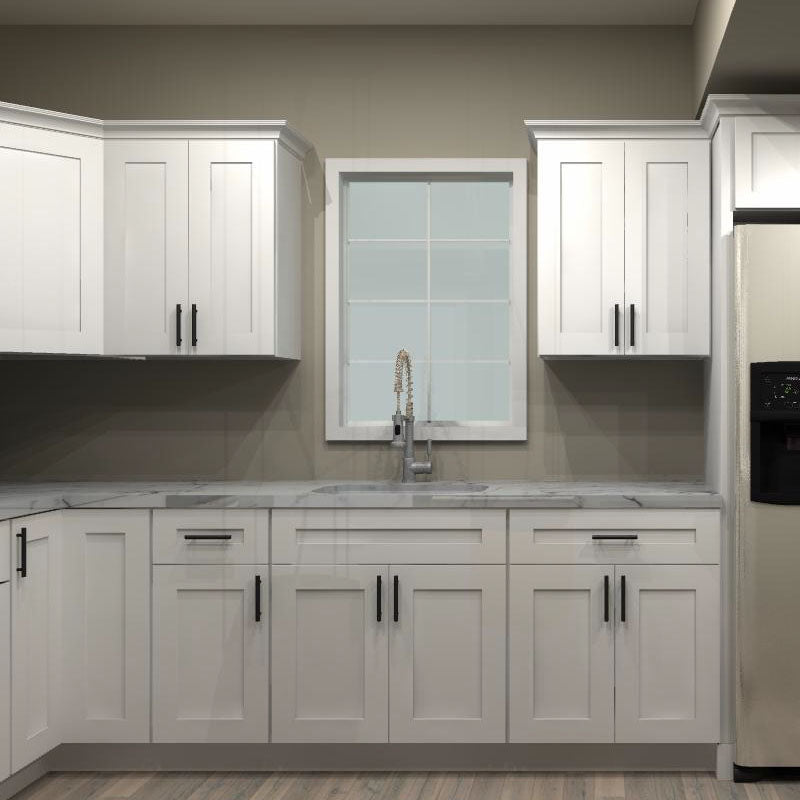 LessCare Alpina White 163 by 102 in. L Shaped Kitchen with Island and 30 in. Sink