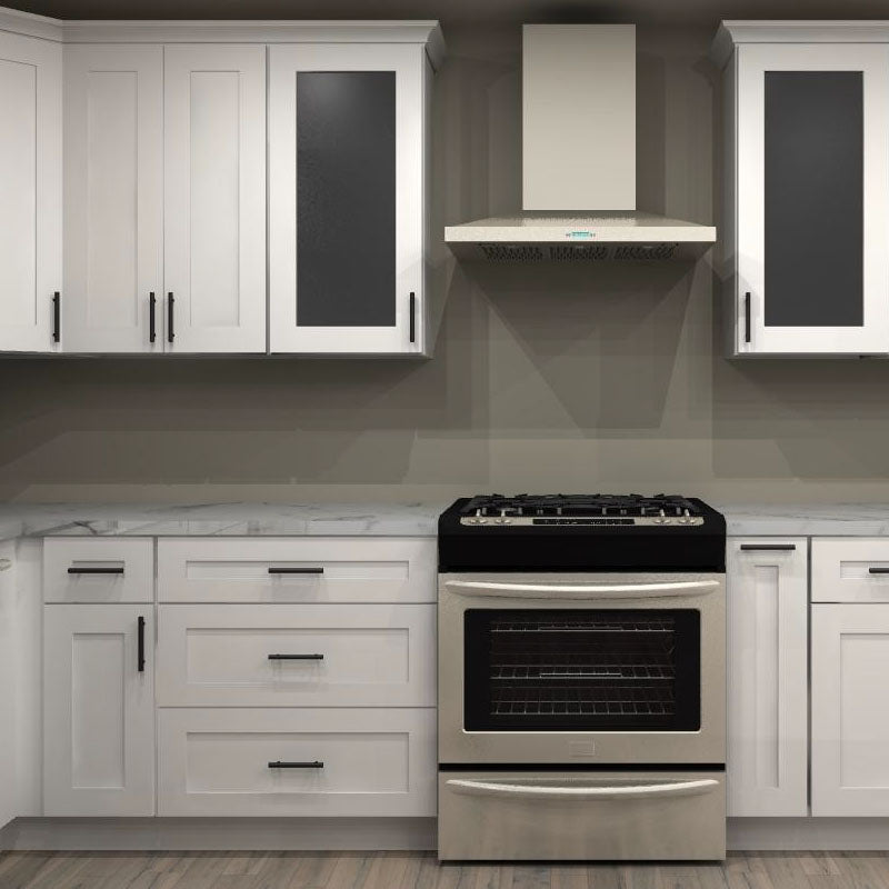 LessCare Alpina White 174 by 147 in. L Shaped Kitchen with Island and 30 in. Sink