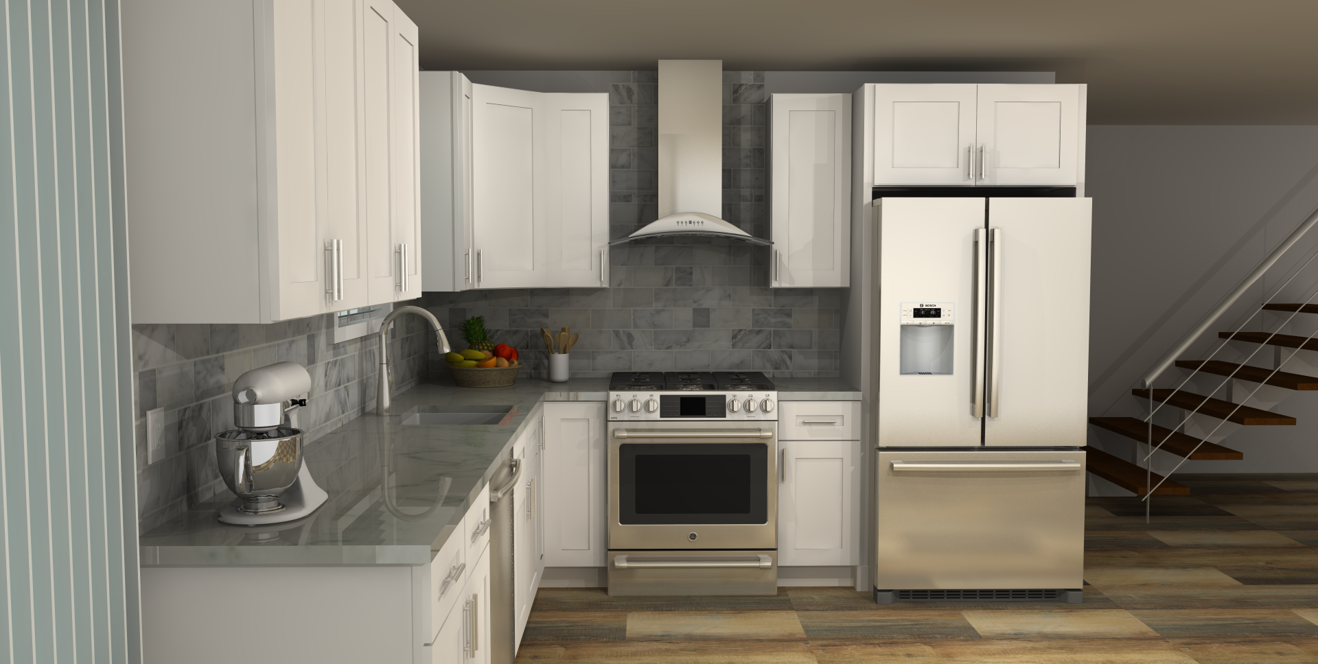 LessCare Alpina White 11 x 10 L Shaped Kitchen Side Layout Photo