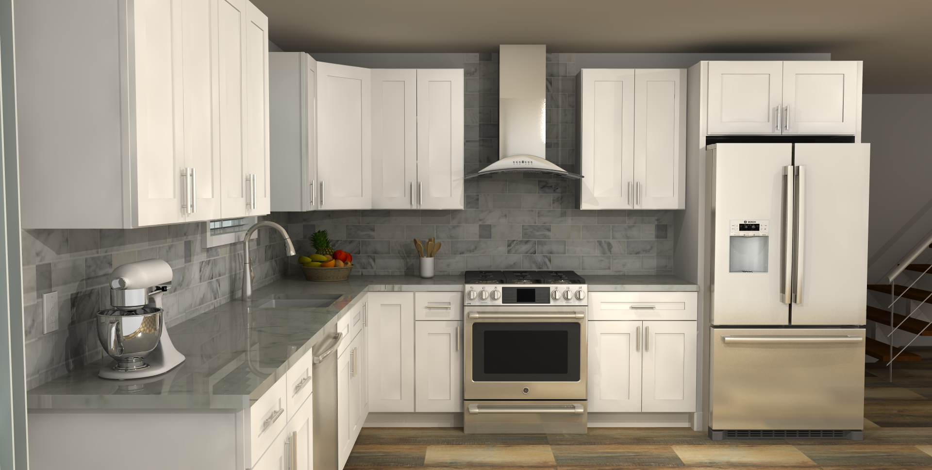 LessCare Alpina White 11 x 12 L Shaped Kitchen Side Layout Photo