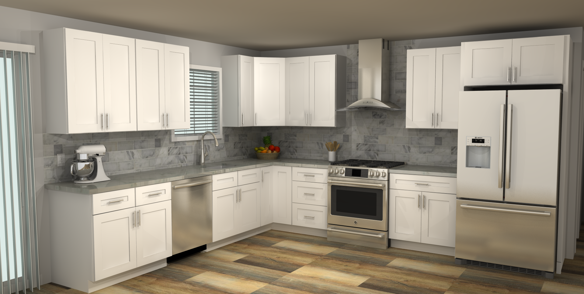 LessCare Alpina White 11 x 13 L Shaped Kitchen Main Layout Photo