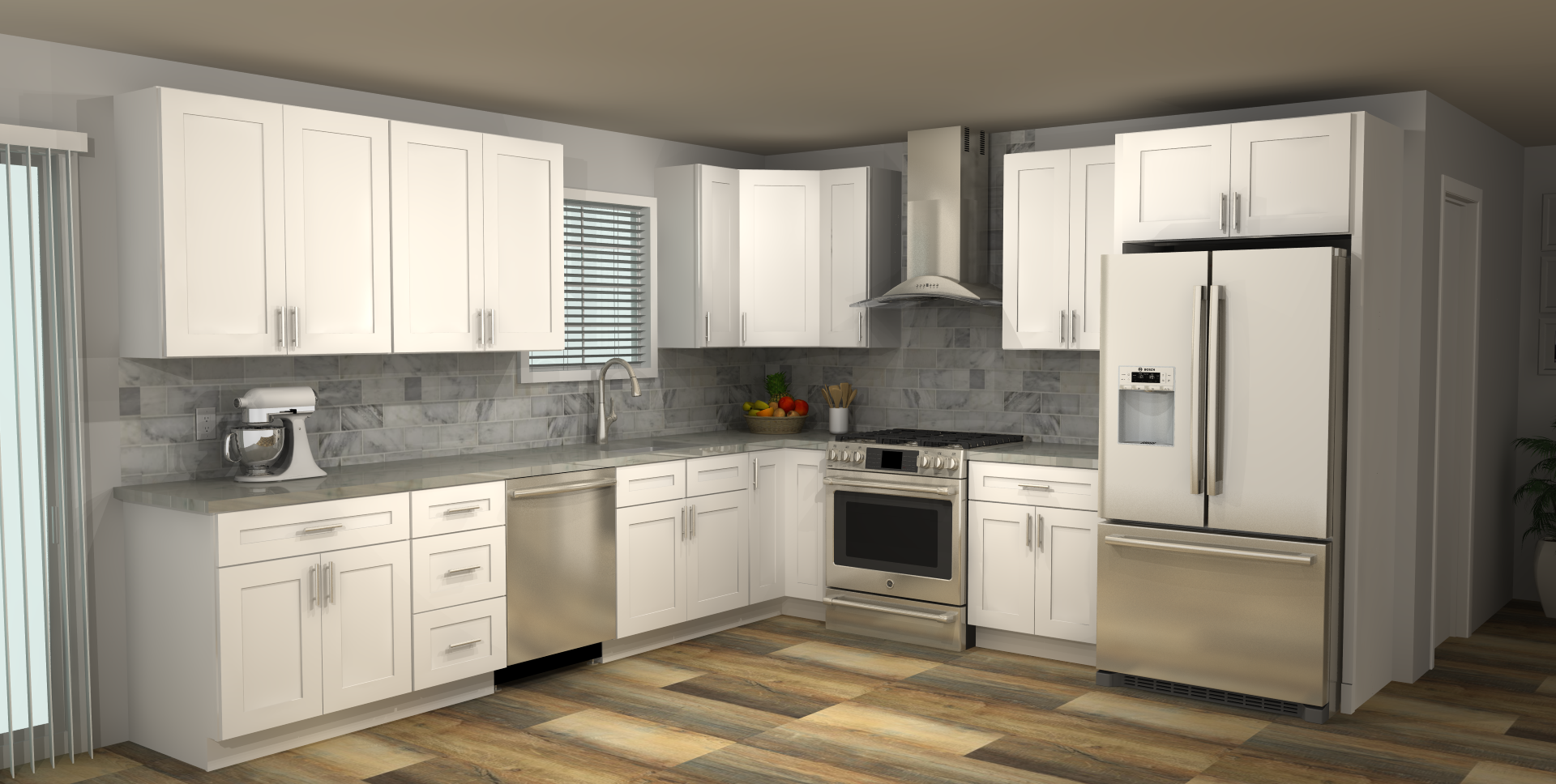 LessCare Alpina White 12 x 11 L Shaped Kitchen Main Layout Photo