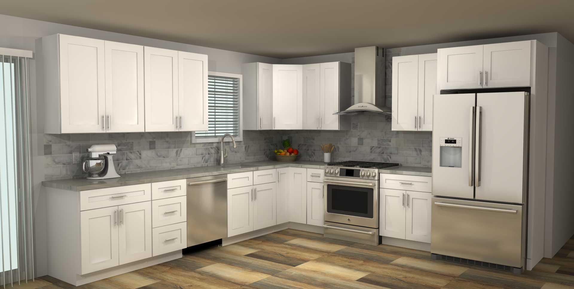 LessCare Alpina White 12 x 12 L Shaped Kitchen Main Layout Photo