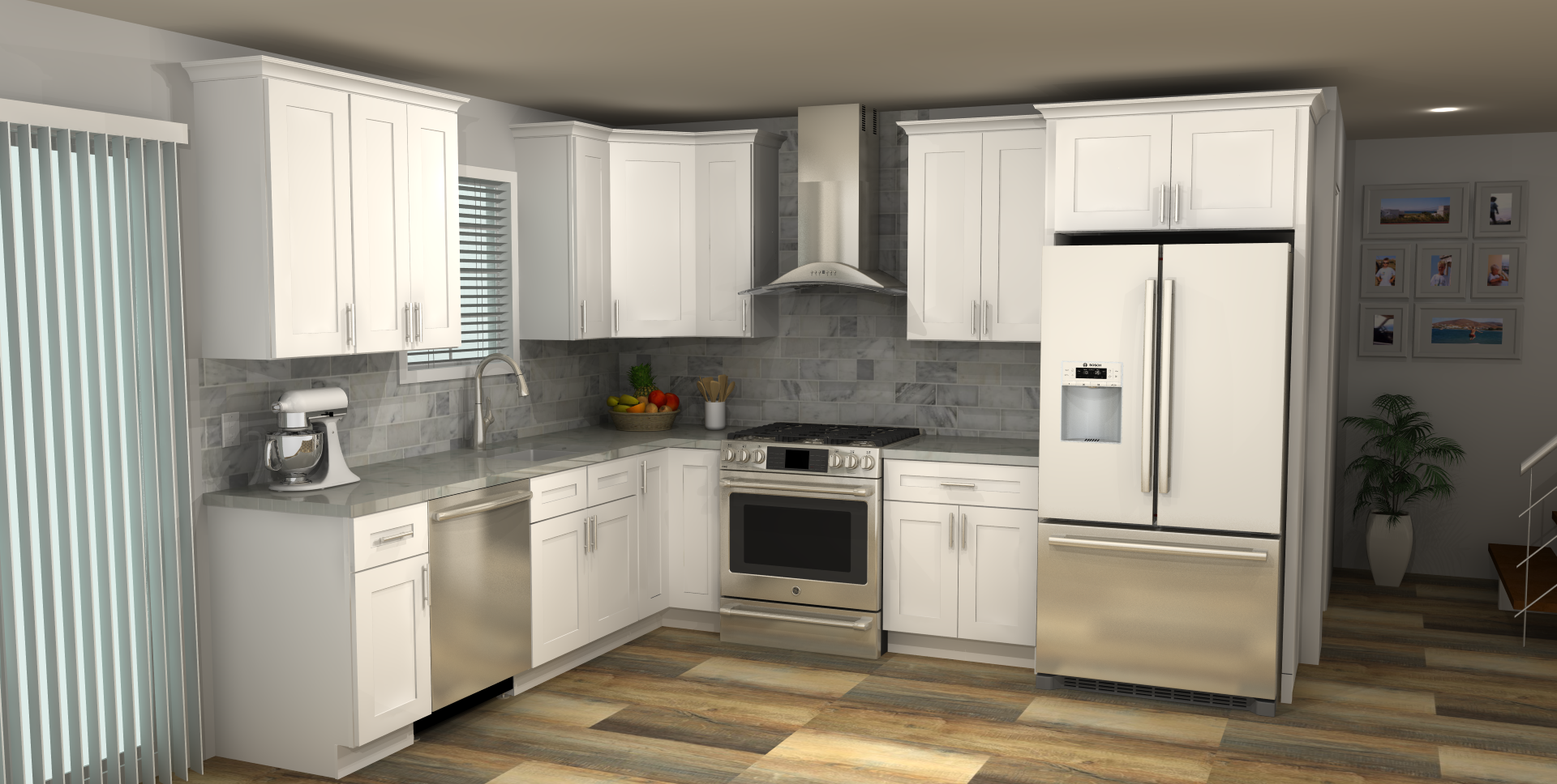 LessCare Alpina White 9 x 11 L Shaped Kitchen Main Layout Photo