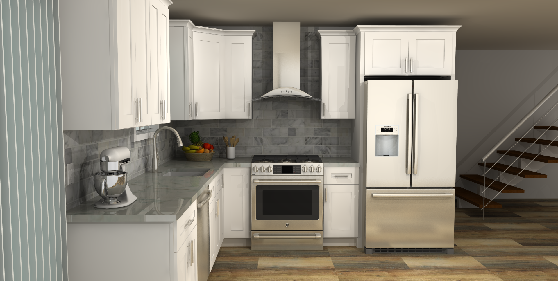 LessCare Alpina White 10 x 10 L Shaped Kitchen Side Layout Photo
