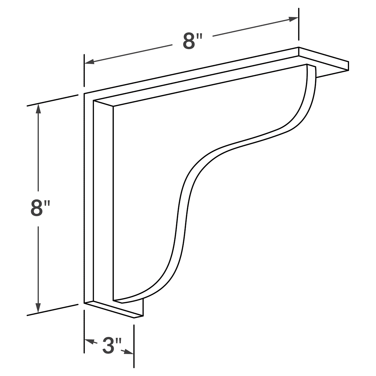 Countertop Support Bar Bracket 8 X 8 For All-Wood Shaker White Cabinetry